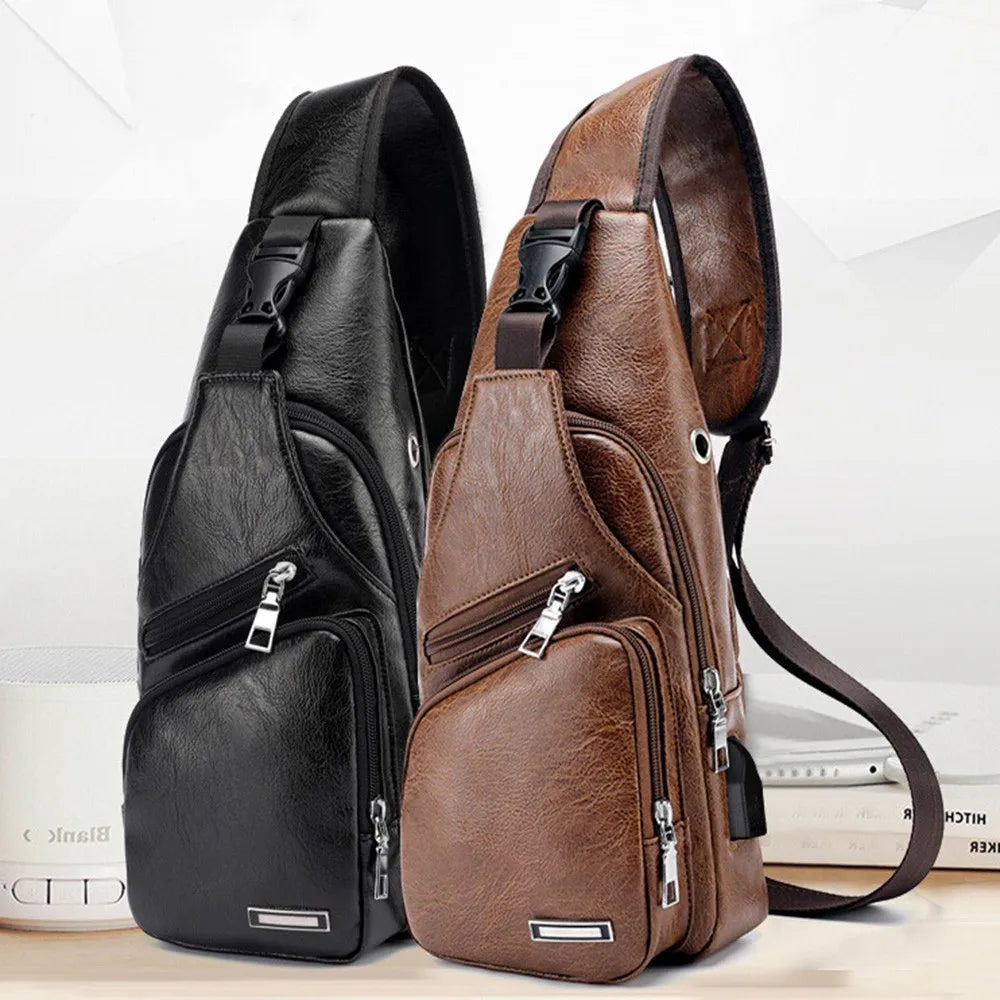 2023 Vintage Men Shoulder Bag Fashion Business Package Leather Crossbody Sling Messenger Bags Big Capacity Male Chest Pack