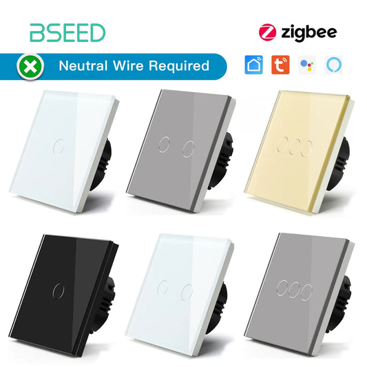 BSEED Smart Zigbee Switches 1/2/3Gang 1Way Intelligent Touch Light Switch Wall Sensor Switches Tuya Smart Life Google Alexa