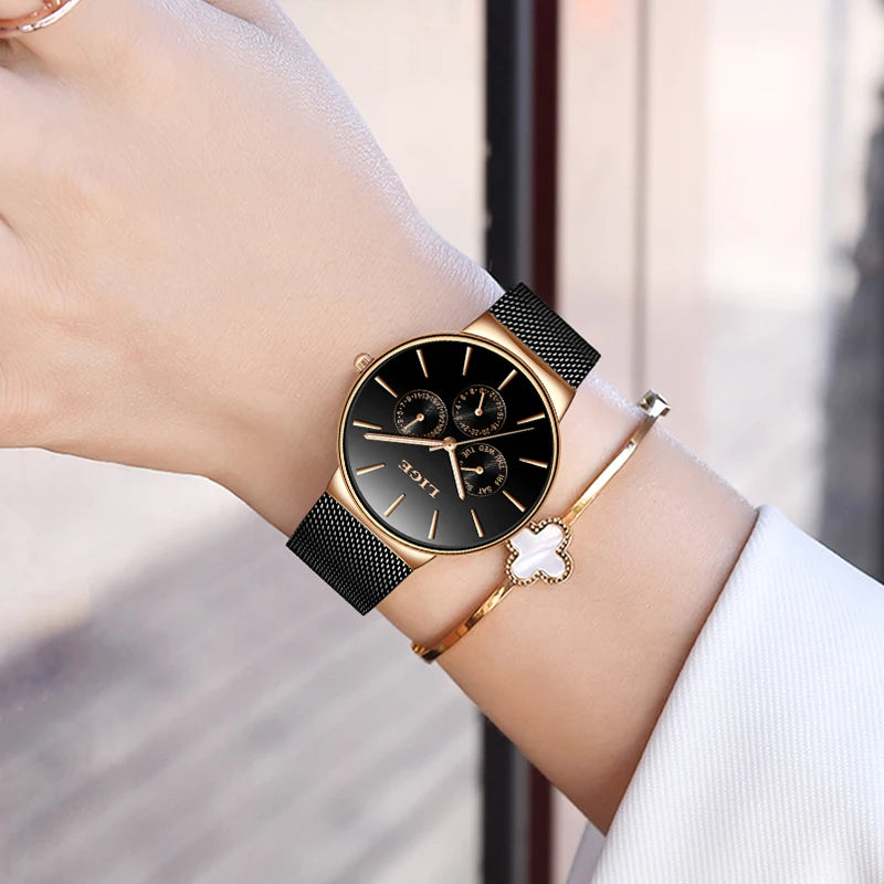 2023 Classic Women Rose Gold Top Brand Luxury Laides Dress Business Fashion Casual Waterproof Watches Quartz Calendar Wristwatch