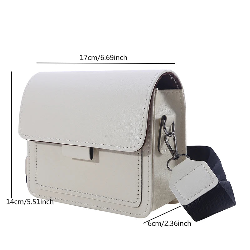 Ladies Messenger Bag New Solid Color 2023 New Trendy Wide Shoulder Strap Small Square Bag Retro Casual Simple Crossbody Bag