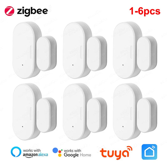 Tuya Smart Zigbee3.0 Door Sensor Open Close Detector Smartlife App Control Notification Compatible with Alexa Google Home 1-6pcs