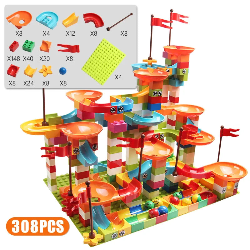 77-308PCS Marble Race Run Big Block Compatible City Building Blocks Funnel Slide Blocks DIY Big Bricks Toys For Children Gifts