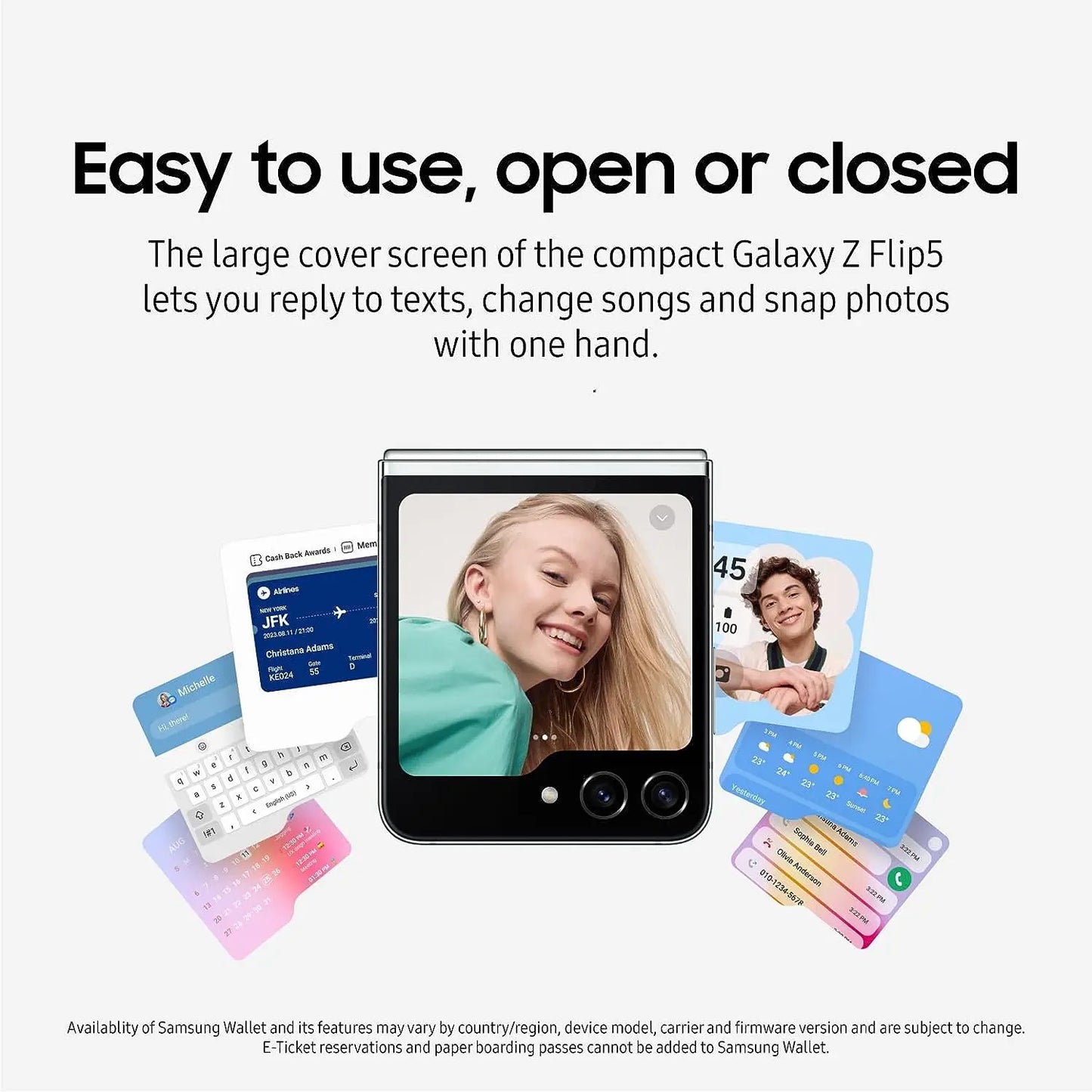 هاتف Samsung Galaxy Z Flip 5 5G الجديد بشاشة 6.7 بوصة 120 هرتز قابلة للطي Dynamic AMOLED 2X ومعالج Snapdragon 8 Gen 2 ونظام Android 13 لساعة Galaxy Watch 6