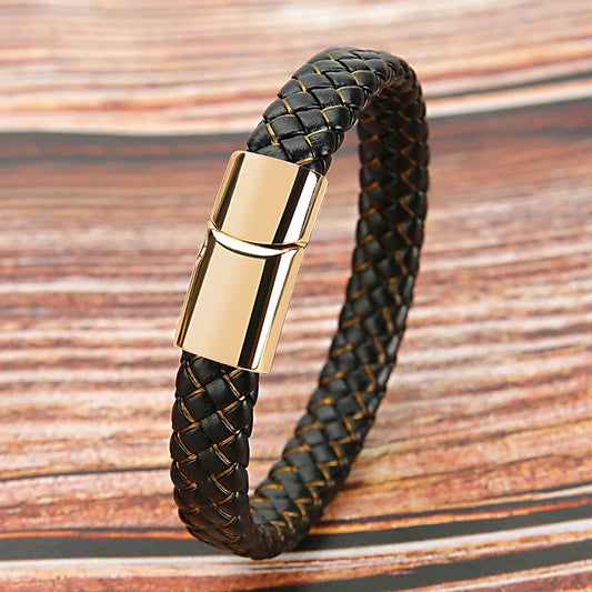 Mibrow Vintage Braided Leather Bracelet for Men Women Metal Magnetic Clasps Bracelets Punk Charm Men Fashion Jewelry