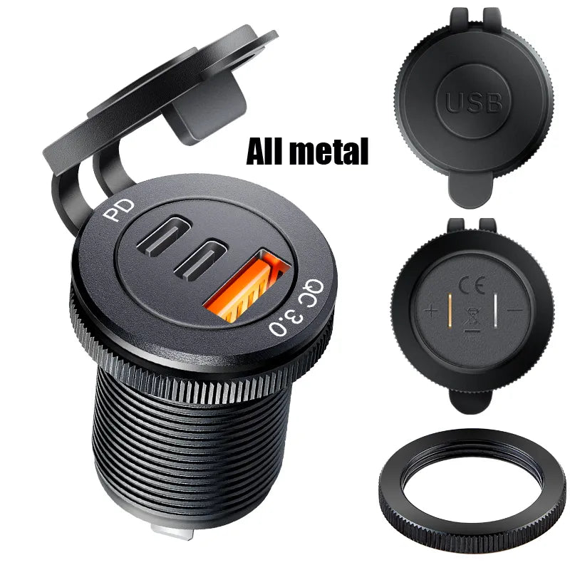 Usb socket in the car Quick Charge  PD 3.0  Car Charger 60W  Outlet Socket For 12V 24V Motorcycle Boat Marine Truck ATV