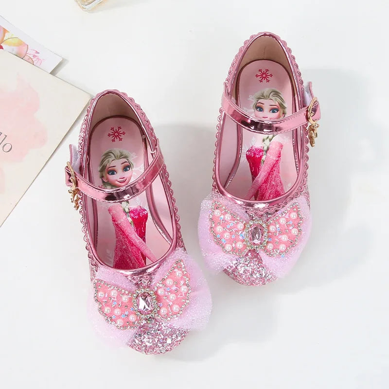 Disney Girls' Princess  Sandals Shoes Children's Shoes Elsa Children's Shoes Girls Fashion Baby Pink Blue High Heel Shoes Size