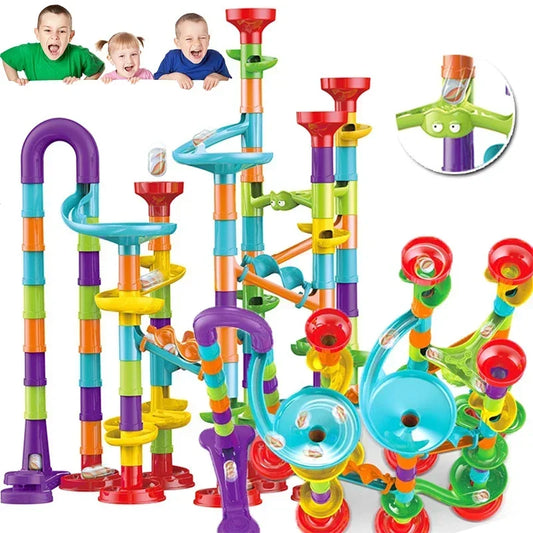 50/197Pcs Children Diy Game Marble Run Race Track Building Blocks Toys 3D Maze Ball Rolling Marbles Running Track Coaster Gift