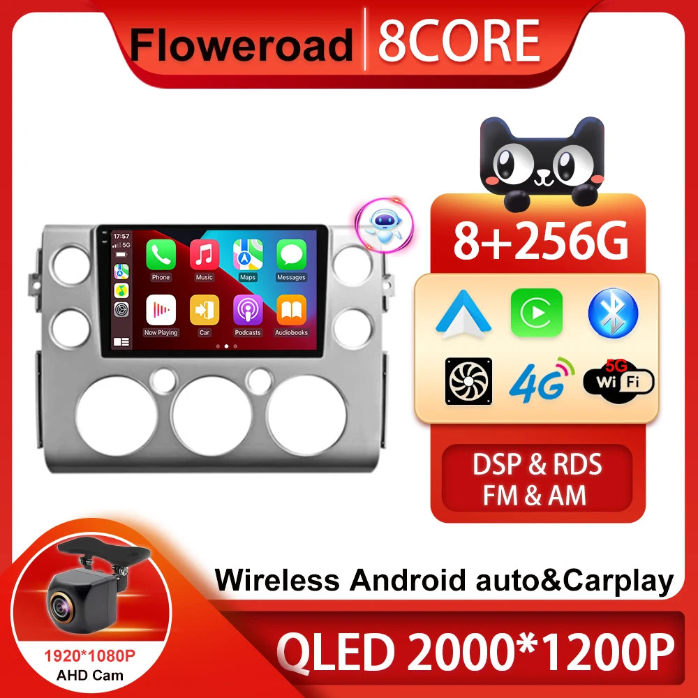 Android 13 Car Radio Multimedia Player for Toyota FJ Cruiser J15 2006 2007 2008-2020 QLED IPS 8+256G 4G LTE DSP GPS Navigation