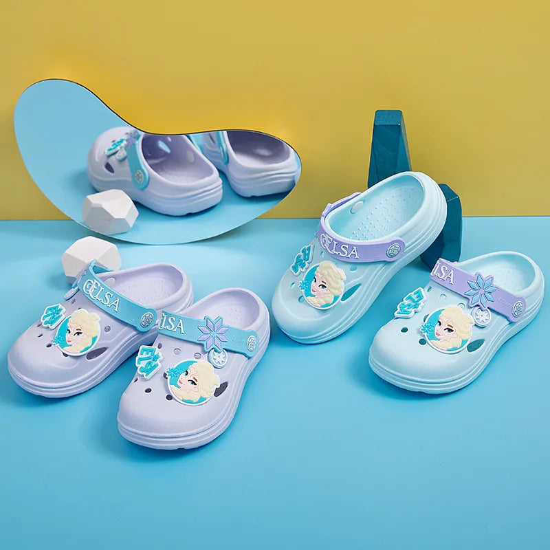 Disney Children's Casual Shoes Frozen Baby Indoor Home Anti slip Princess Elsa Cartoon Beach Blue EVA Summer Shoes Size 15-20