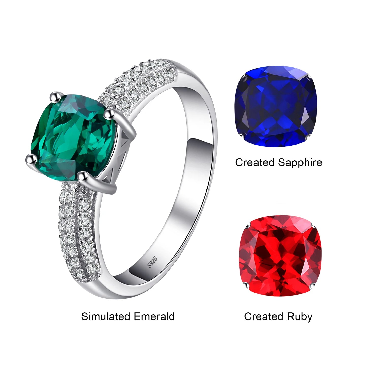 JewelryPalace Green Simulated Nano Emerald Created Ruby Ring 925 Sterling Silver Gemstone Solitaire Engagement Rings for Women