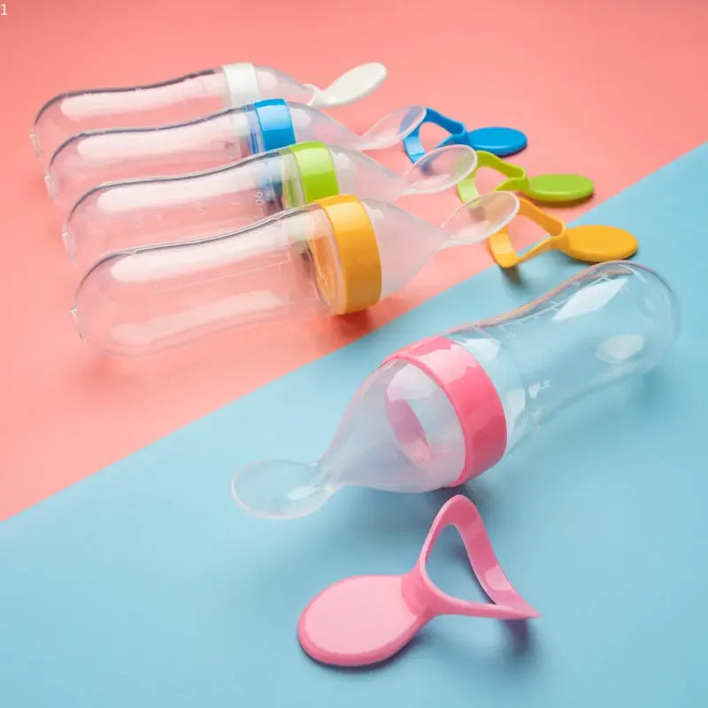 Squeezing Feeding Bottle Silicone Newborn Baby Training Rice Cereal  Food Spoon Supplement Feeder Safe Useful Tableware for Kids