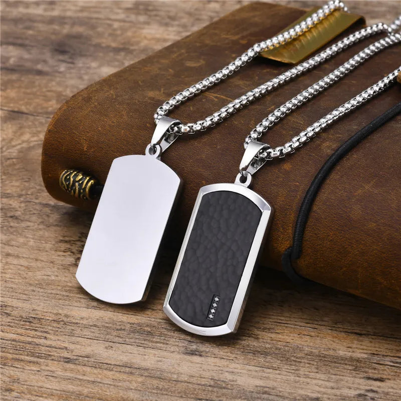 KOTiK Stylish Hammered Dog Tag Necklace for Men Punk Vintage Stainless Steel Square Collar Birthday Christmas Gifts