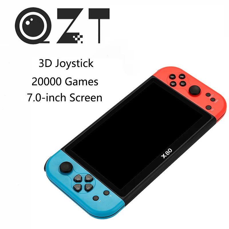 QZT X80 Retro Game Console 7.0 Inch Screen Portable Double Rocker Handheld Game Console Built-in 20000+ Classic Games Games Gift