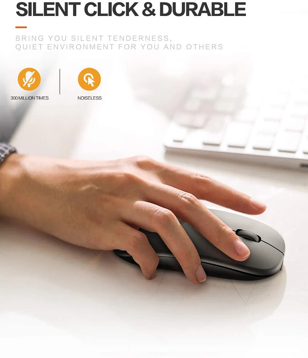 ماوس لاسلكي قابل لإعادة الشحن لأجهزة الكمبيوتر المحمولة، ماوس لاسلكي صغير نحيف بدون ضوضاء، فئران 2.4 جيجاهرتز للمنزل/المكتب