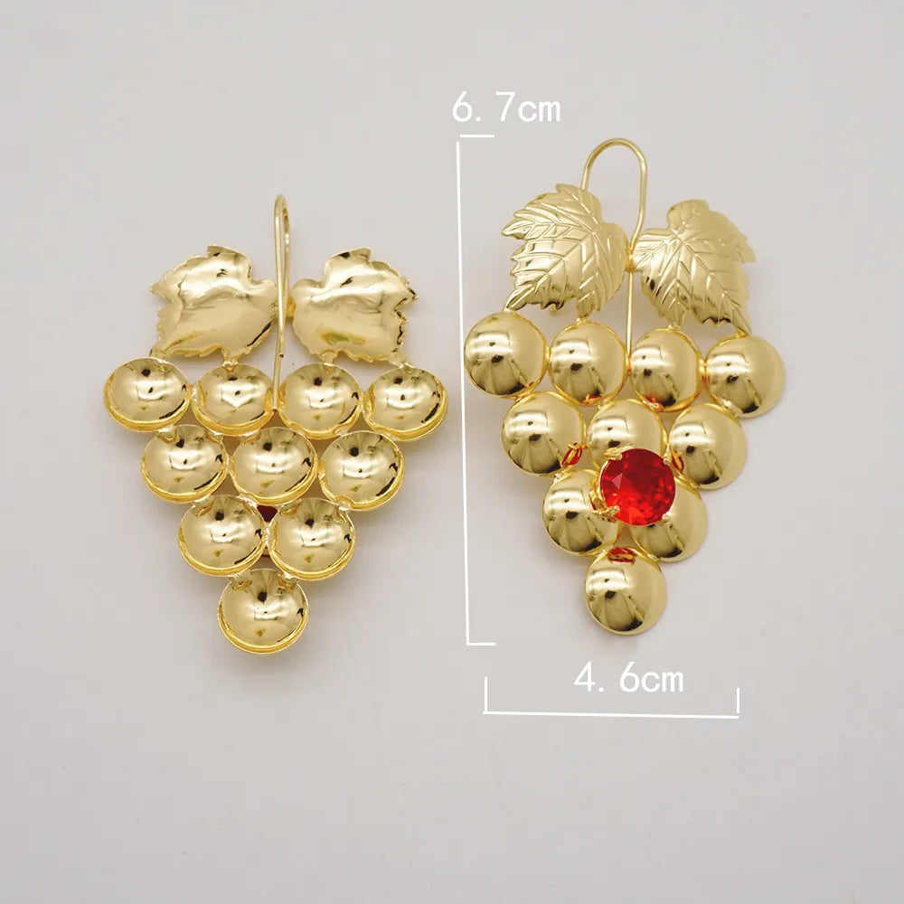 Fashion Purple Crystal Grape Leaf Earrings Elegant Smooth Irregular Geometric Fruit Gold Color Copper Drop Earrings For Women