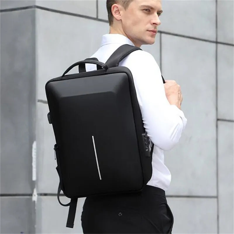 Black Hard Shell Bag Leisure Commuting Waterproof Lightweight Business Backpack Men's Backpack Anti-theft Lock Computer Bag