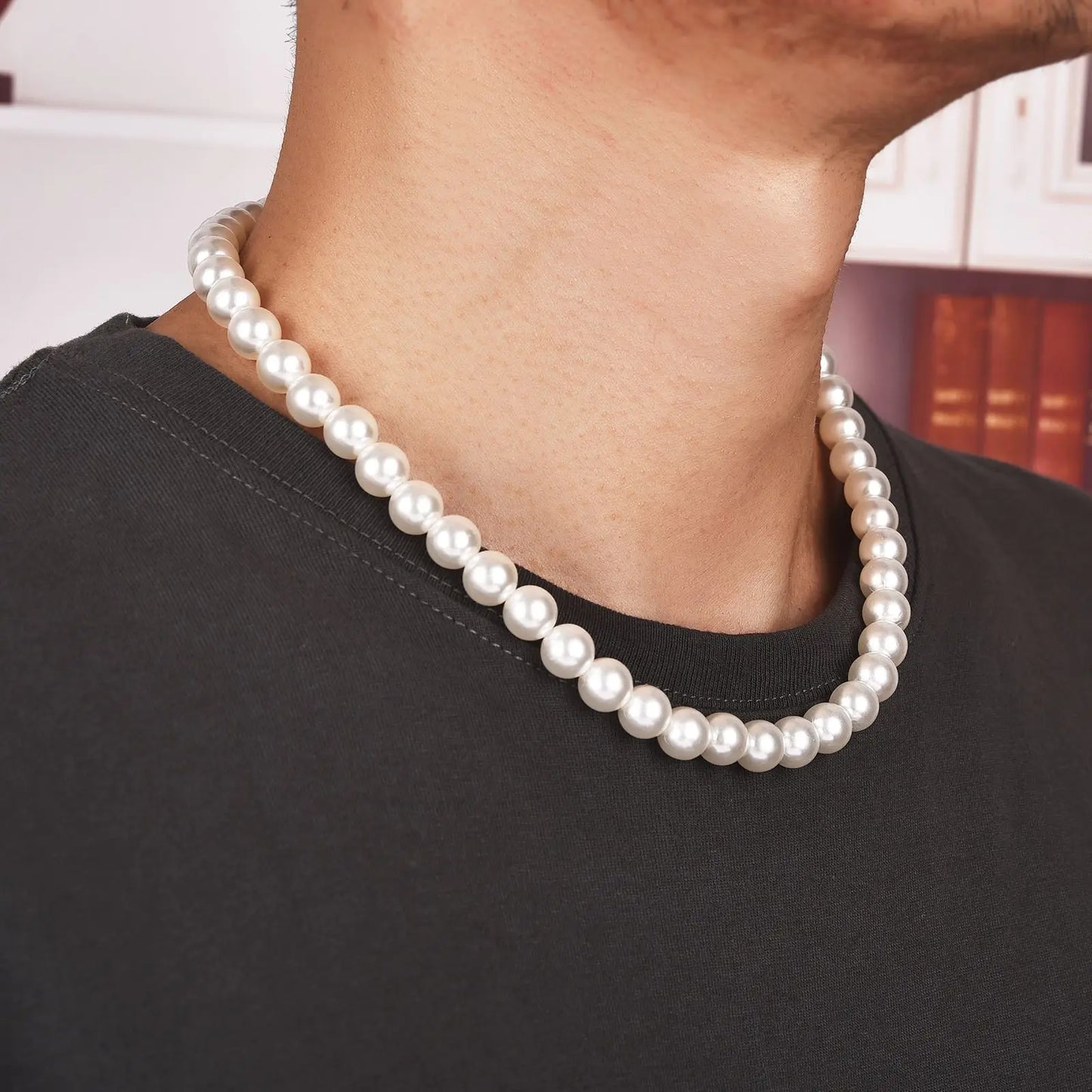 Hot Trendy Imitation Pearl Necklace Men Temperament Simple Handmade Strand Bead Necklace For Men Fashion Jewelry Gift