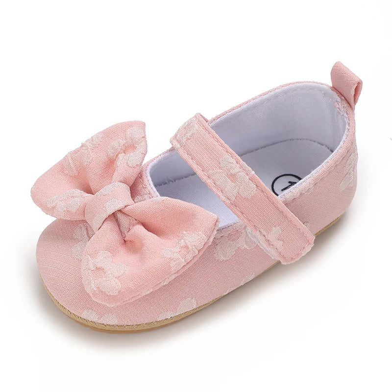 Cute 0-1yea Baby Casual Shoes Infant Toddler Bowknot Non-slip Rubber Soft-Sole Flat PU First Walker Newborn Bow Decor Mary Janes