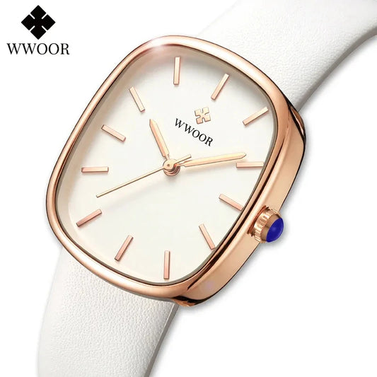 WWOOR  Women Watch Fashion Leather Quartz Bracelet Watch Top Brand Luxury Waterproof Ladies Wristwatch Montre Femme Feminino