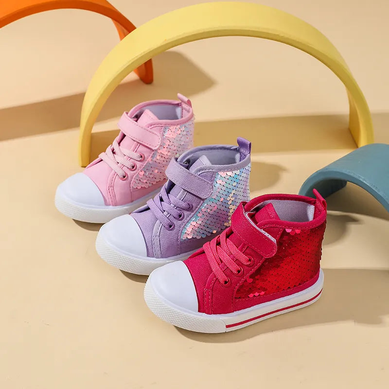 Children Shoes With Sequin Fashion Girsl Boots Spring Autumn Kids Sport Sneakers Comfortable Canvas Casual Shoes