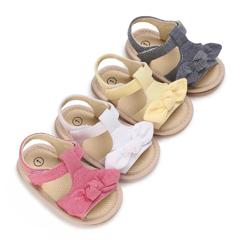 Valen Sina 0-18 Months Baby Girl Summer Sandals Cute Bow Non-Slip Rubber Sole Infant Babies Kids First Walkers  Sandals 4 Colors