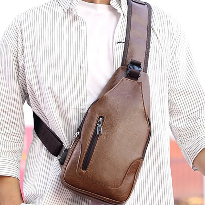 Vintage Men Shoulder Bag Fashion Business Package Leather Crossbody Sling Messenger Bags Big Capacity Male Chest Pack