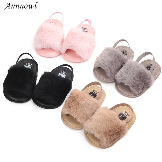 Summer Soft Hair Style Classic Infant Girl Slipper Sandals Breathable Baby Fur Shoes Simple Elastic Sandales Princess Baby Items