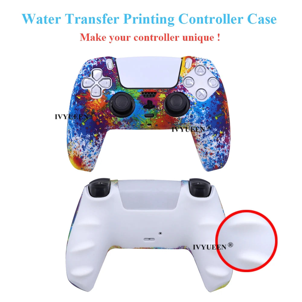 IVYUEEN Water Transfer Printing Silicone Case for PlayStation 5 PS5 Controller Protection Skin for DualSense Gamepad Cover Grips