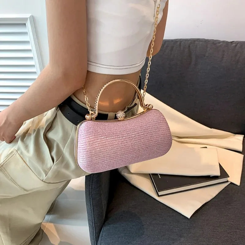 Evening Clutch Bag Women Bag Shiny Handbag Heart Shape Metal Clutches Bag Fashion Chain Shoulder Crossbody Bag Luxury Lady Purse