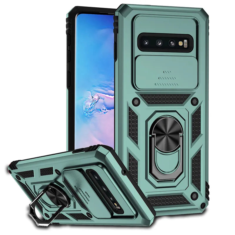 Samsung Galaxy S10 Plus Case Shockproof Armor Slide Camera Protect Phone Case For Samsung S 10 S10+ Plus Ring Holder Cover