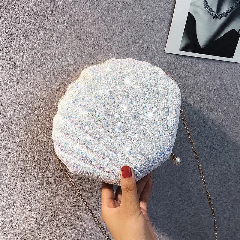 Women Shoulder Handbags Shell Bag Chain Cute Sequins Small Bag Phone Money Pouch Zipper Crossbody Bags for Women Bolsa Feminina