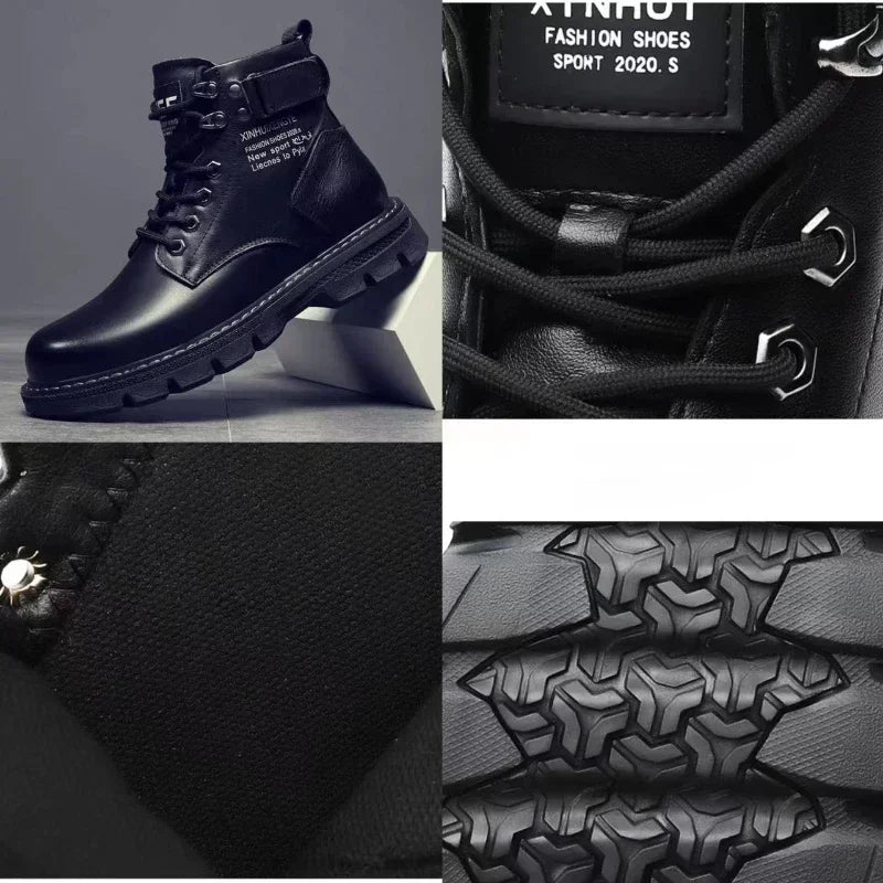 Ankle Men's Motorcycle Boots Platform Boots Man Outdoor High Top Comfort Work Boots Mens Shoes WaterProof Chaussures Pour Hommes