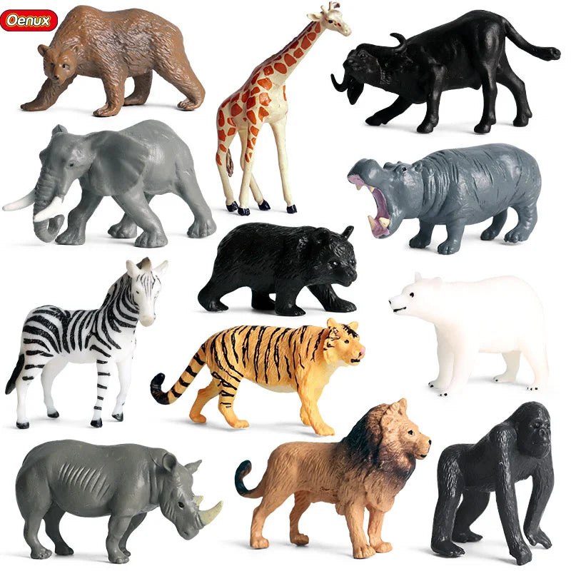 Oenux Small Farm Wild Animal Model Lion Tiger Sheep Pig Dog Action Figures PVC Lovely Miniature Playset Education Kid Toys Gift