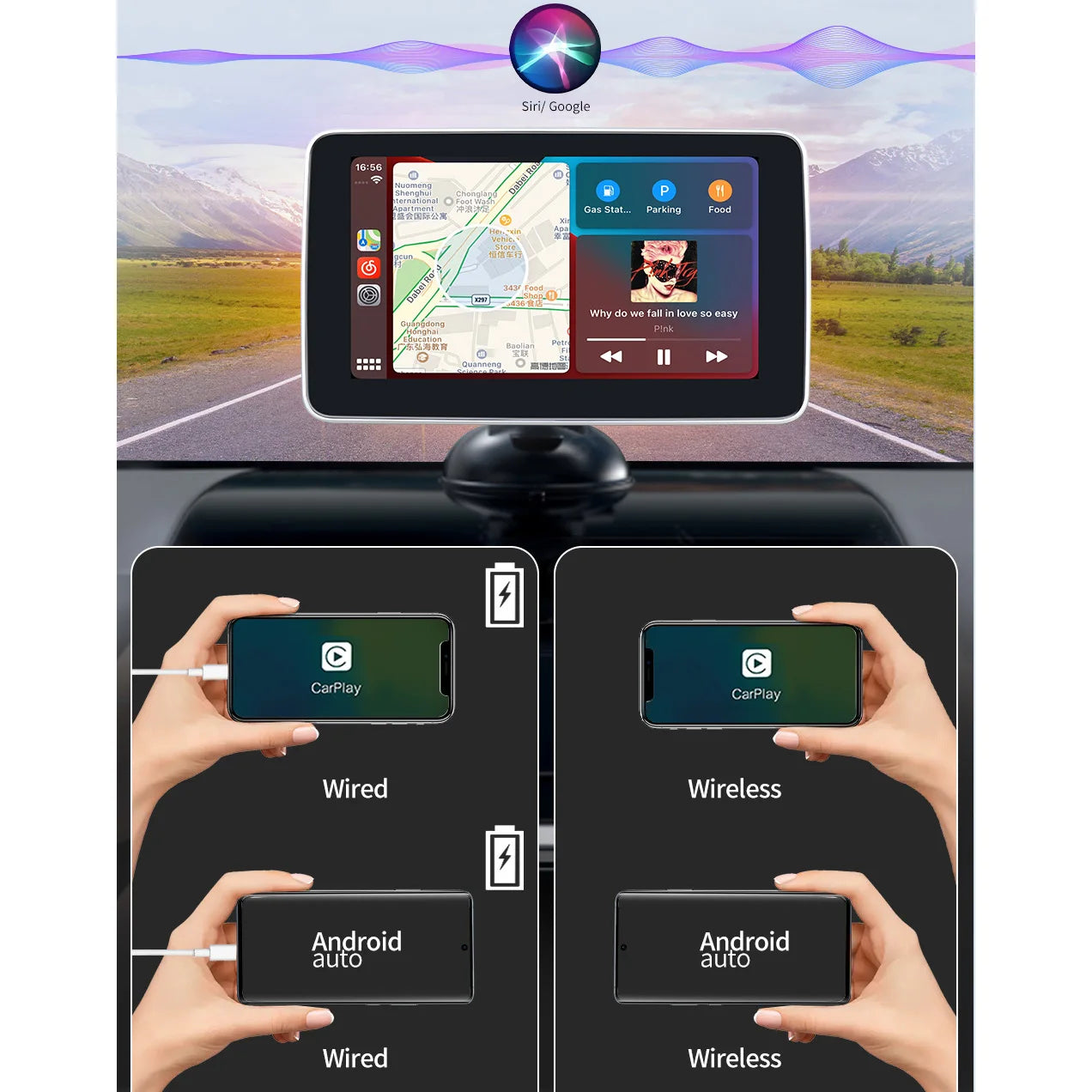 Universal 7inch Car Radio Multimedia Video Player Wireless Carplay  GPS Navigation Apple Android Auto Touch Screen