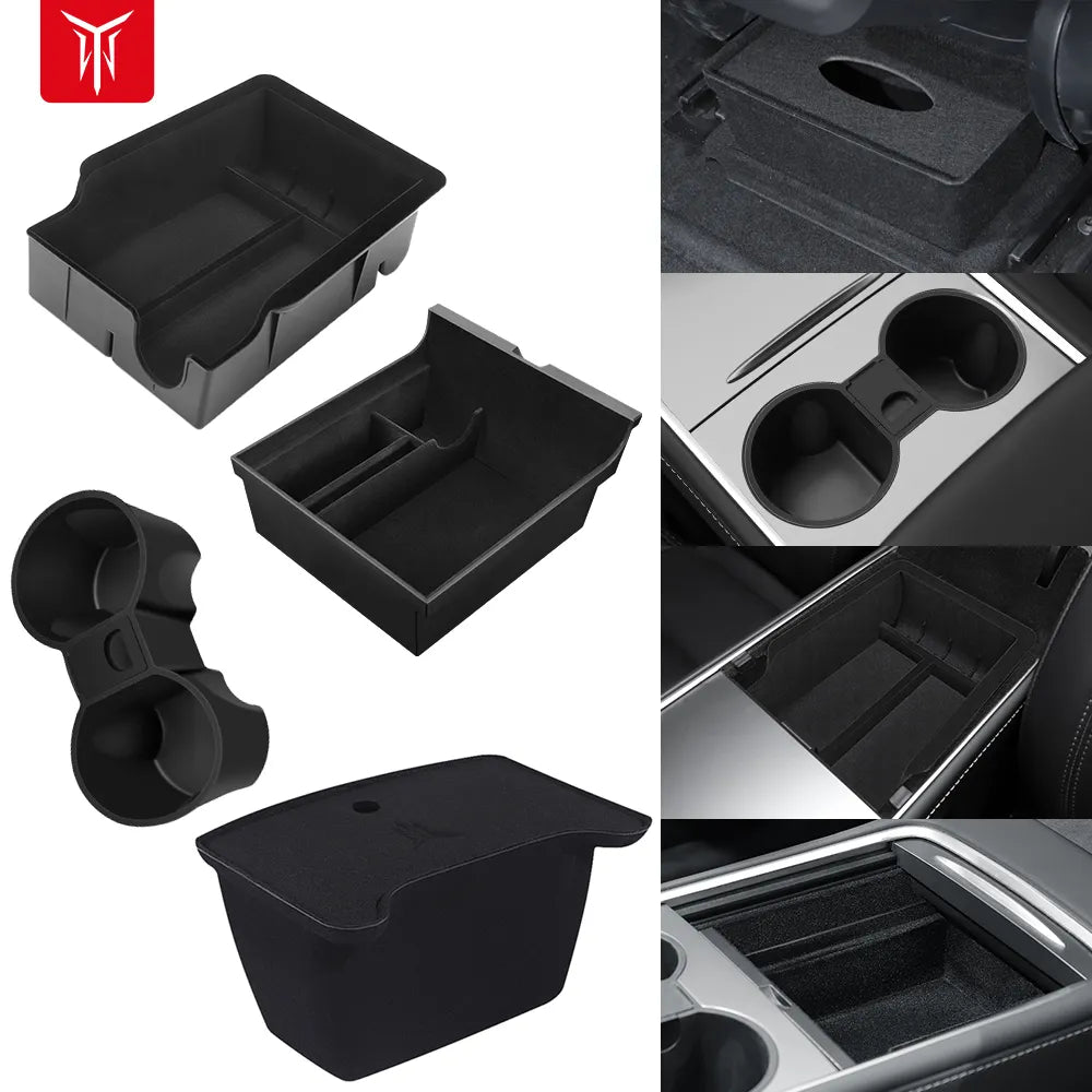 Car Storage Box For Tesla 2023 Model Y 2024 Model 3 Center Armrest Hidden Box Cup Holder Console Organizer Car Box Accessories