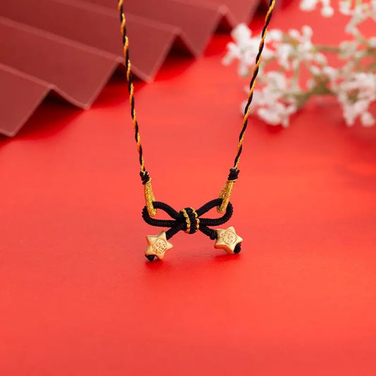 Five-pointed Star Bow Necklace Women's Sweater Chain Hand Briaid Lucky Rope Necklace Ethnic Style Collar Chain Jewelry Accessory