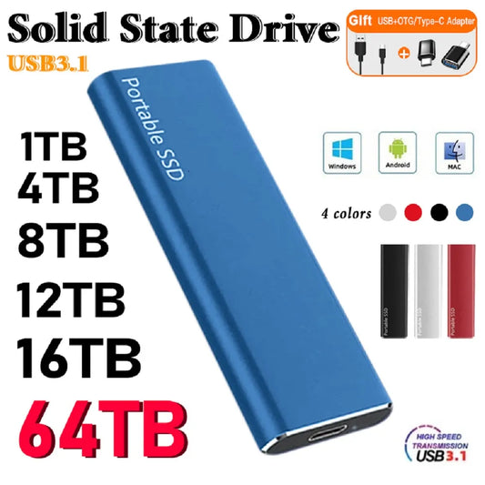 Original Portable External Hard Drive1TB 2TB Mobile Solid State Drive USB 3.1  External  hard disk ssd for Notebook Laptop Mac