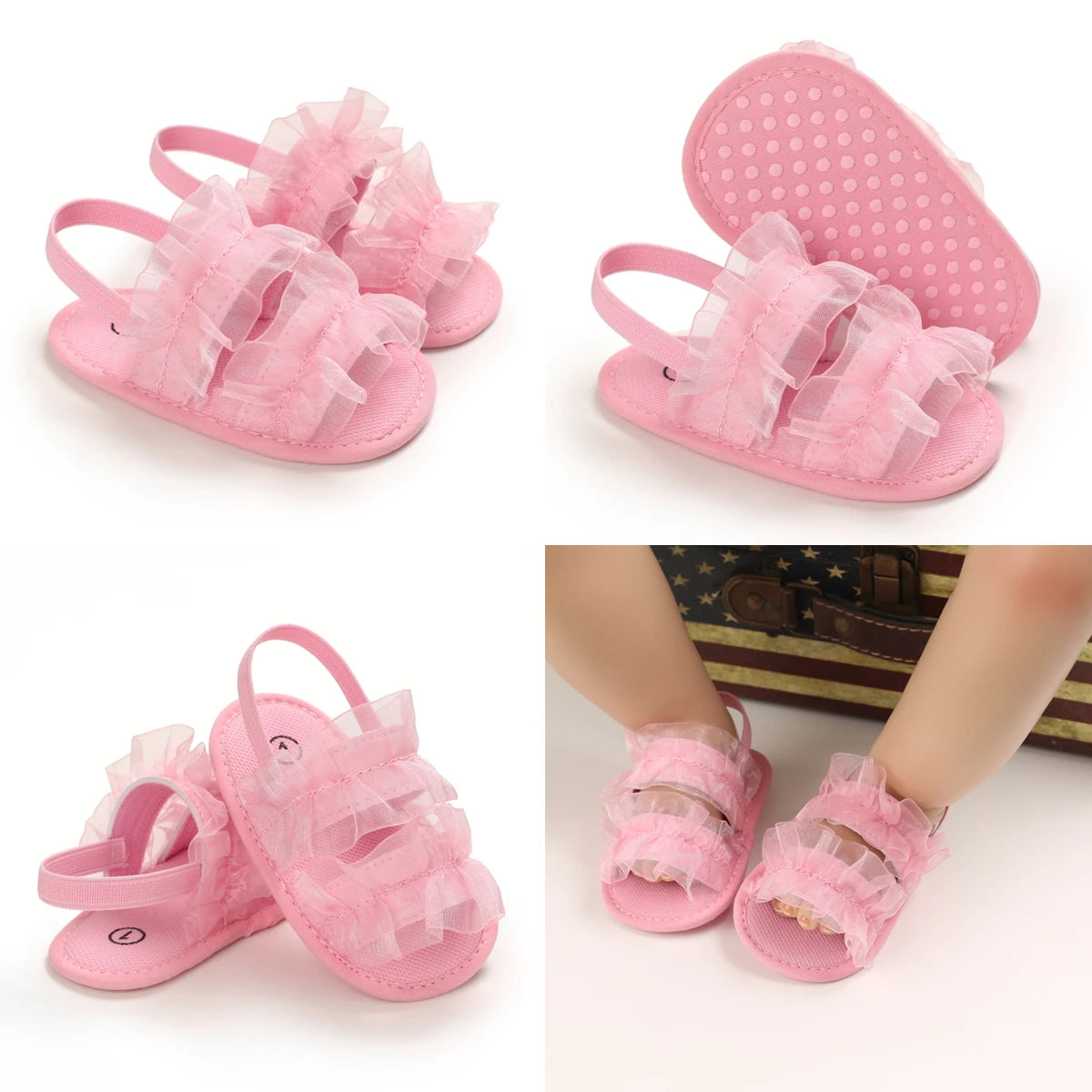 Baby Shoes Girls Pink Theme Summer Casual Sandals Comfortable Soft Sole Newborn First Walkers Non-Slip Toddler Shoes Fashion