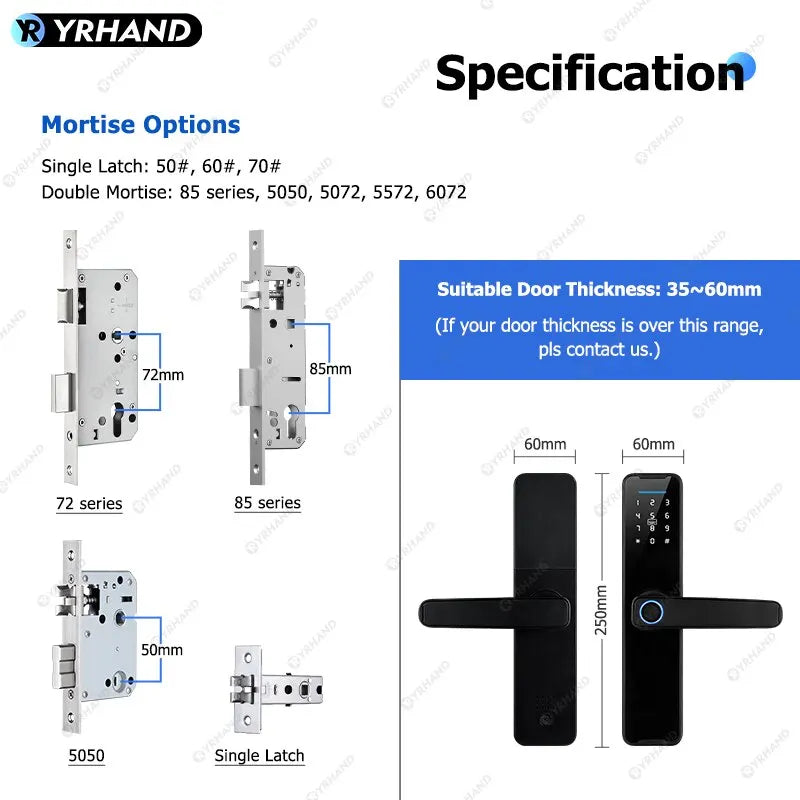 YRHAND Cerradura Inteligente Biometric Smart Lock Tuya App Remote Unlocking Keyless Wifi Lock Electronic Smart Door Lock