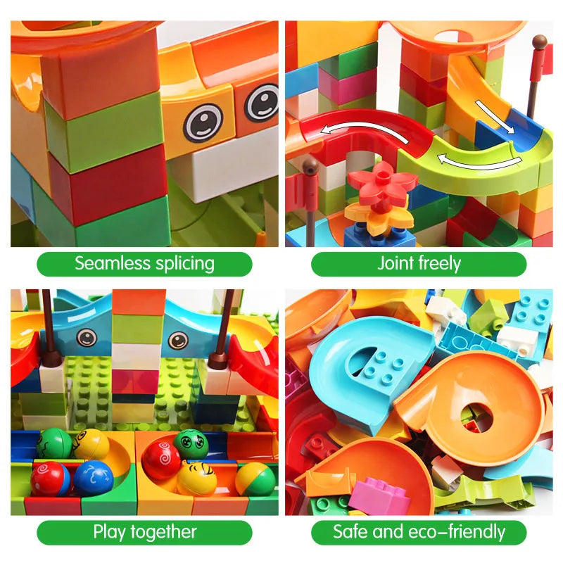 77-308PCS Marble Race Run Big Block Compatible City Building Blocks Funnel Slide Blocks DIY Big Bricks Toys For Children Gifts