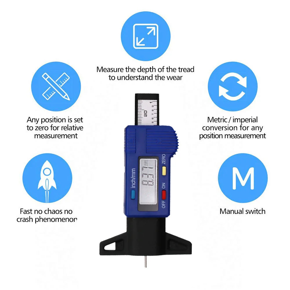 Digital Car Tyre Tire Tread Depth Gauge Meter Measurer Tool Caliper Thickness Gauges Tread Brake Pad Shoe Tire Monitoring System