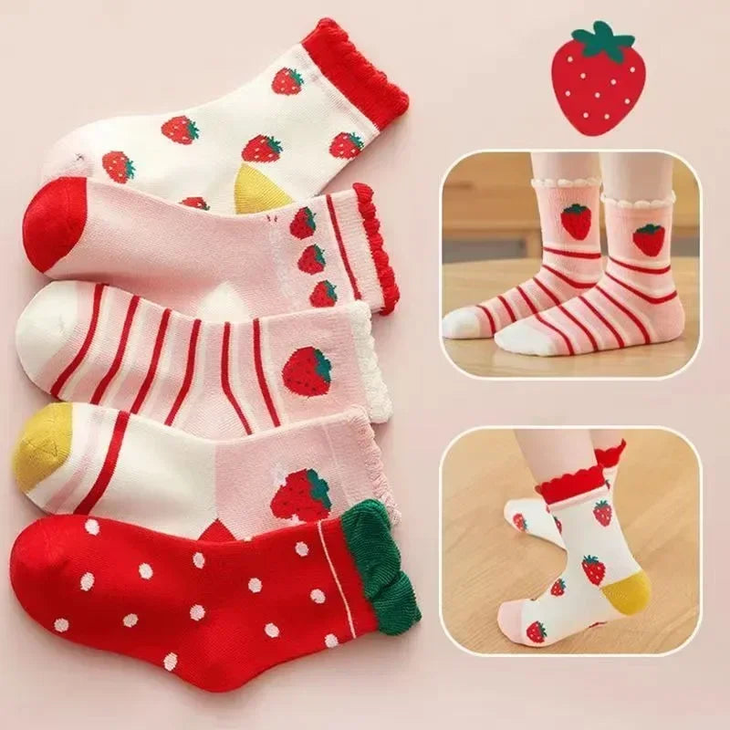 5 Pairs/Lot Kids Soft Cotton Socks Korean Love Heart Flower Print Baby Girl Socks Autumn Winter Warm Children Middle Tube Socks