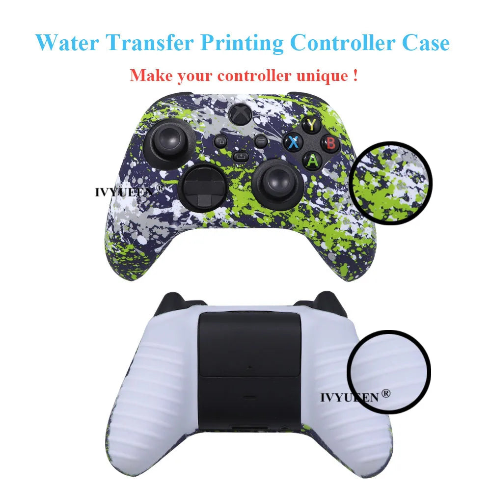 IVYUEEN for XBox Series S X Wireless Controller Water Transfer Printing Protective Silicone Case Skin with Thumb Stick Grip Caps