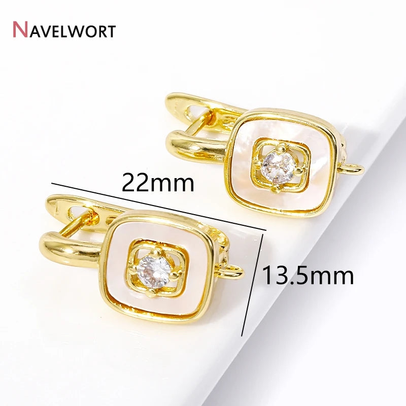 DIY Earring Findings,18K Gold Plated Shvenzy Square Earwire Fastener,Nature Shell Earring Hooks Clasps Fittings Wholesale