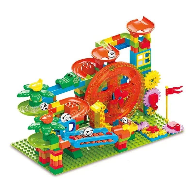 Big Size Building Blocks Marble Race Run Maze Games Compatible Large Bricks Running Ball Chute Giraffe Kids Gift Educational Toy