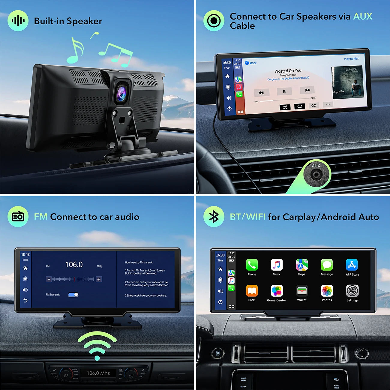 TOGUARD 10inch Dual Lens Wireless Car play Screen Android Auto Car Play Monitor DVR Recorder Dashboard WiFi GPS Rearview Camera