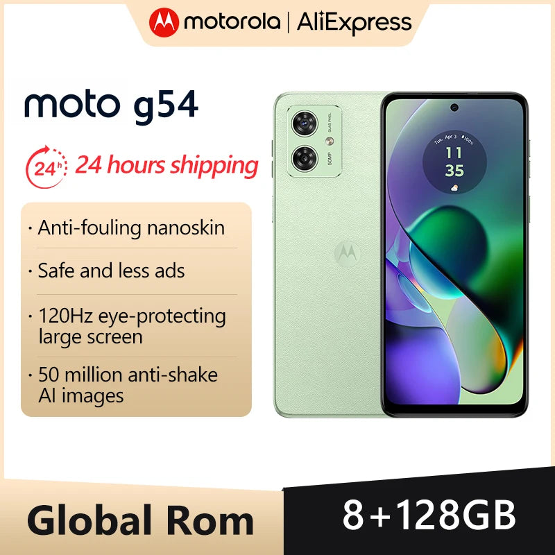 Global ROM Motorola moto G54 5G Smartphone 8GB 128GB Mediatek Dimensity 7020 6.5'' 120Hz LCD Screen 50MP Camera 5000mAh Battery