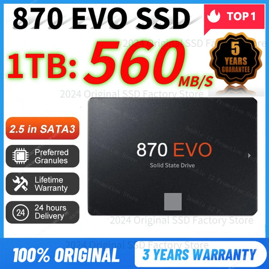 2024 Original 8TB SSD 870EVO SATA3 4TB Hard Drive Disk 2.5 Inchs TLC 560MB/s Internal Solid State Drive for Laptops Desktops PS5