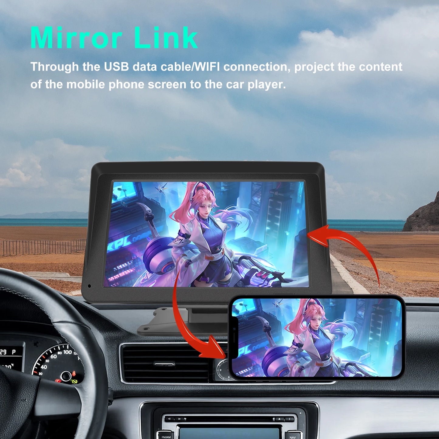 LeeKooLuu 7" Touch Screen AirPlay MP5 Player Portable Smart Car Radio Wireless Apple Carplay Android Auto Universal Multimedia