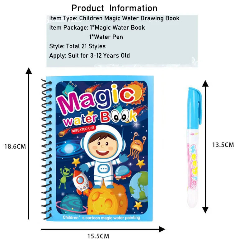 Magic Water Drawing Book Graffiti Painting Children Drawing Toys Reusable Coloring Book Early Education Toys for Baby Kids